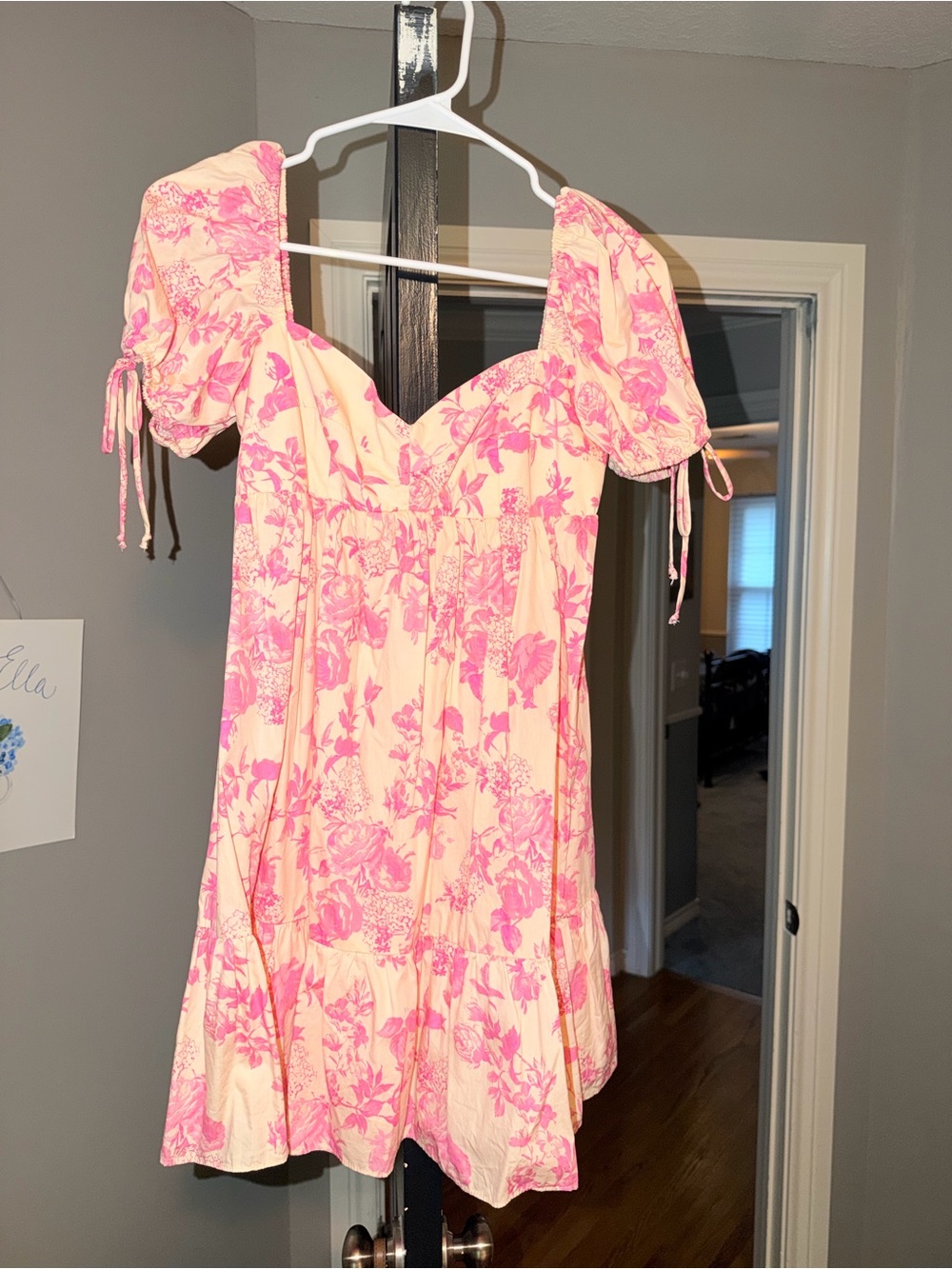 Olivaceous Peach and Pink Floral Smocked Mini Dress
